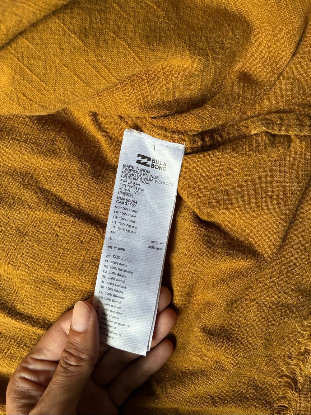 Billabong Women's Mustard Brown Button-Up Shirt - Picture 4 of 6